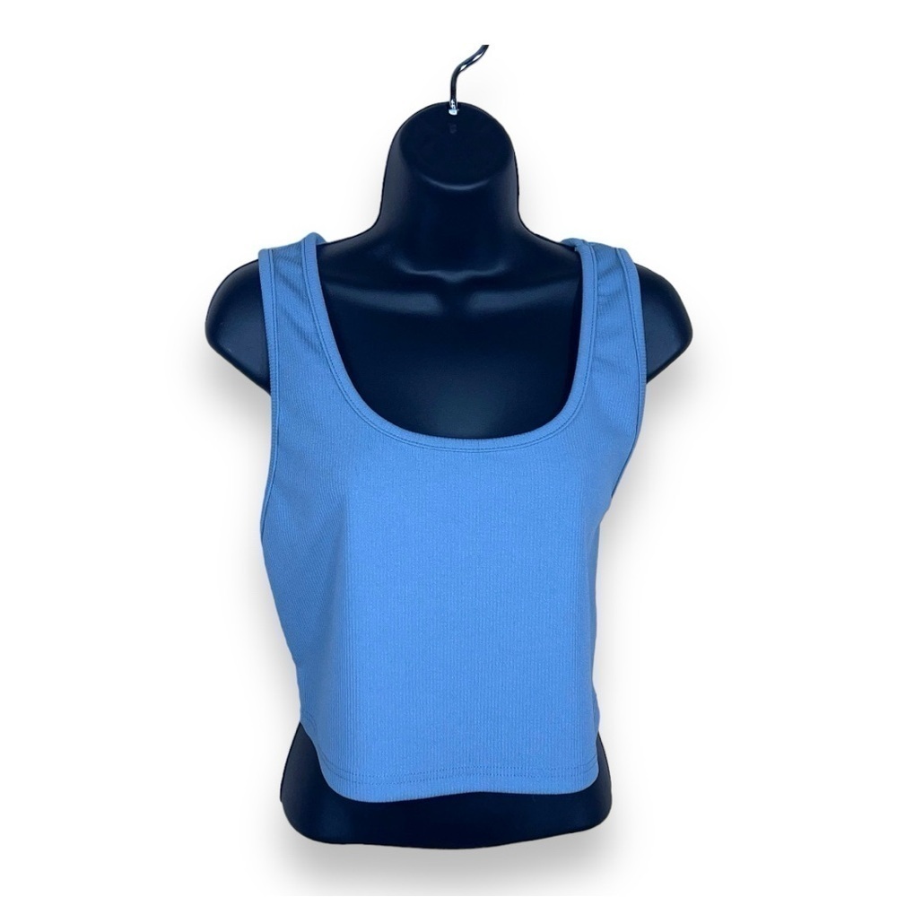 2XL SHEIN PASTEL BLUE CROP TOP TANK JUNIORS FITTED STRETCH SCOOP NECKLINE